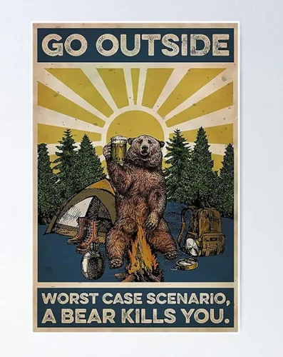 Generic Letrero de metal retro con texto en inglés «Go Outside Worst Case Scenario A Bear Kills You», letrero de aluminio vintage para decoración de