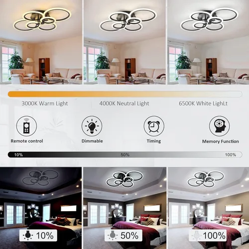 Miniatura 2 de SJV Lámpara de techo moderna: Lámpara de techo LED regulable de montaje empotrado - Luces de techo negras de 31.4 pulgadas, accesorios