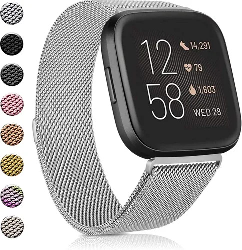 Miniatura 8 de Amzpas - Bandas compatibles con Fitbit Versa 2 / Fitbit Versa SE/Fitbit Versa Lite/Fitbit Versa, correas de malla de acero inoxidable transpirable