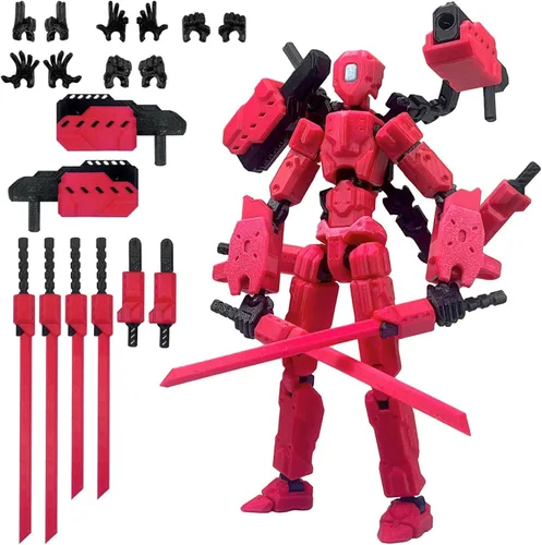 Miniatura 10 de Figura de acción T13 con cañón láser, robot Titan 13 rojo impreso en 3D articulado articulado articulado coleccionable, montaje coleccionable