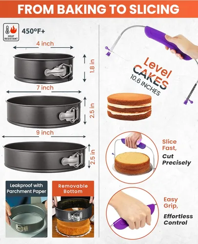Miniatura 2 de RFAQK Juego de 700 piezas para decoración de pasteles con suministros para hornear - Soporte giratorio para pasteles para decorar con moldes