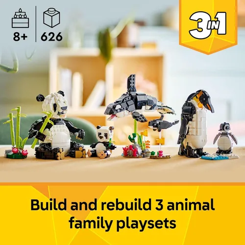 Miniatura 2 de LEGO Creator 3 en 1 Familia de Pandas Salvajes - Kit de Juguetes de Construcción para Niños con 3 Opciones de Construcción, Panda, Pingüino o Orca