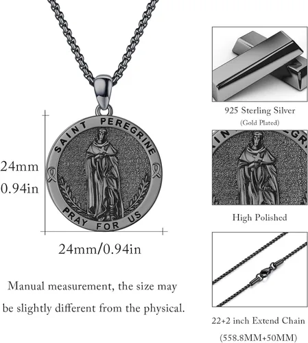 Miniatura 485 de Collar con colgante de plata de ley 925 con medalla de San Patrón, joyería religiosa para hombres y mujeres, con cadena de acero inoxidable 316L
