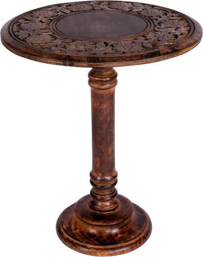 Miniatura 17 de Mesa auxiliar en madera de mango - Mesa auxiliar de madera maciza artesanal, mesa de acento tallada para decoración de sala de estar, dormitorio