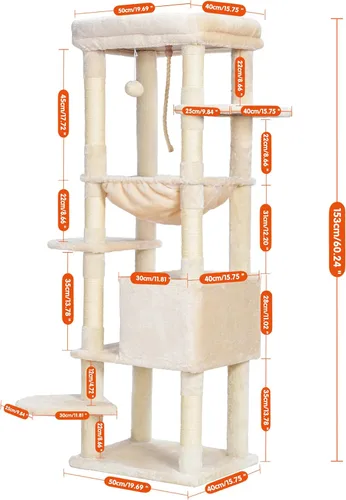 Miniatura 3 de Heybly Árbol para Gatos para Gatos Grandes de 20 libras de Servicio Pesado, Torre para Gatos XXL de 60 pulgadas para Gatos de Interior, Condominio