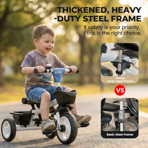 Miniatura 5 de EOOWOY Triciclo para niños pequeños con mango de empuje, Cochecito Triciclo 7 en 1 con asiento giratorio de 360°, respaldo reclinable, ruedas todo