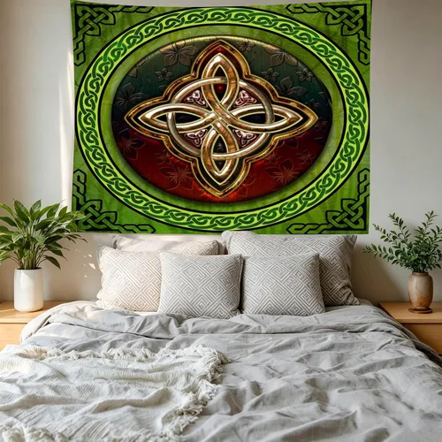 Miniatura 5 de SHRAPHY Tapiz celta de 60 x 40 pulgadas, tapiz nórdico vikingos, irlandés, redondo, nudo de amor, tapiz de buena suerte para sala de estar