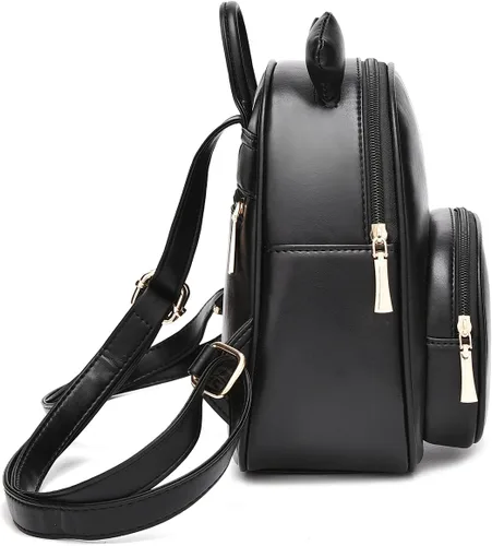 Miniatura 5 de Bonita mochila para adolescentes, niñas, mujeres, tamaño pequeño, bolso de hombro de piel sintética, casual, mini mochilas bolsa de viaje, Negro