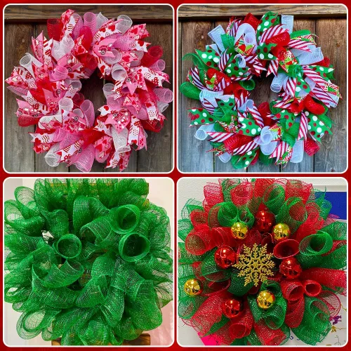Miniatura 7 de 3 rollos de cinta de malla para coronas, 6 pulgadas x 30 pies cada rollo de rollos de malla de polideco rojo, verde y blanco, cinta de Navidad