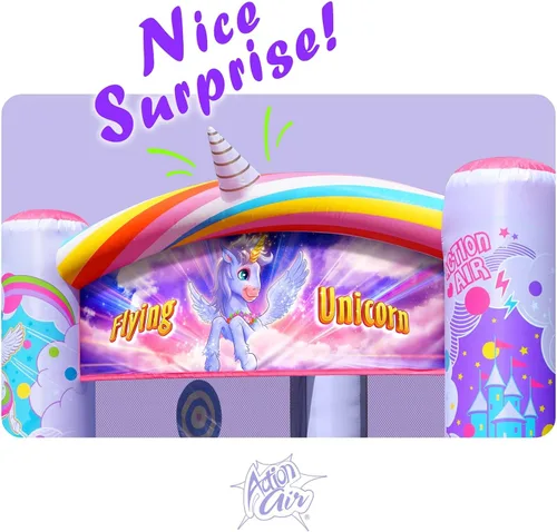 Miniatura 3 de Action Air Casa hinchable de princesa inflable con soplador, casa hinchable rosa para niñas, castillo hinchable con temática de unicornio volador