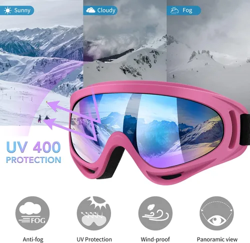 Miniatura 2 de Paquete de 4 gafas de nieve para esquiar, gafas de nieve para hombres, mujeres, niños, jóvenes, adultos, niños y niñas, gafas de snowboard
