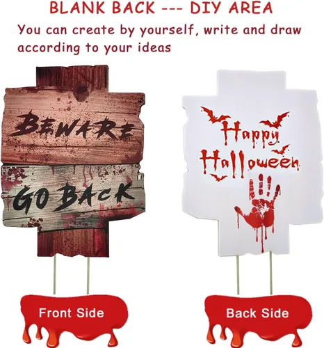 Miniatura 4 de Decoraciones de Halloween con estacas, letreros de patio con estacas, 15 x 11 pulgadas, letreros aterradores de Halloween para casa encantada