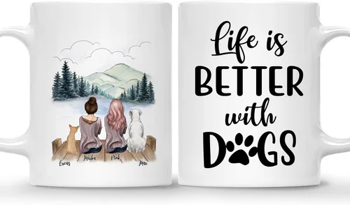 Miniatura 10 de Taza Personalizada de Gossby para Perros - La vida es mejor con perros (2 hombres - 2 perros) - Taza de perro personalizable para papás de perros