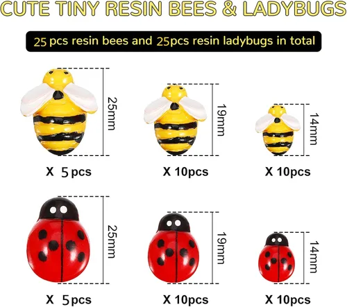 Miniatura 2 de Jetec 50 pequeñas abejas de resina, incluyendo 25 piezas de diminutas abejas de resina y 25 mariquitas para manualidades, corona, álbumes