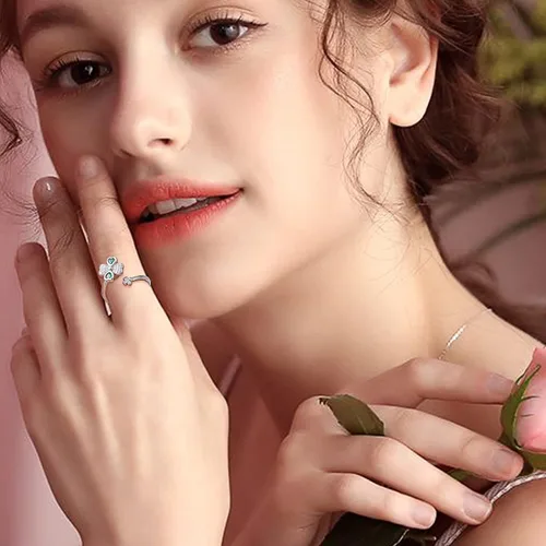 Miniatura 6 de Anillos de ansiedad para mujer, plata de ley S925, ópalo de piedra lunar, turquesa, sol, estrella y luna, anillo giratorio ajustable, abierto