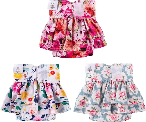 Miniatura 18 de CuteBone Pañales para perras con faldas, paquete de 3 vestidos reutilizables para cachorros, pantalones para el período de ciclo de calor QBD11M