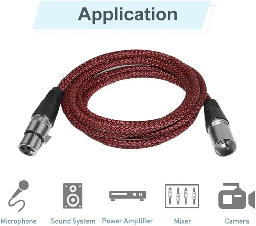 Miniatura 6 de Cable XLR de 6 pies macho a hembra, cable de micrófono XLR de 3 pines MIC DMX cable de conexión