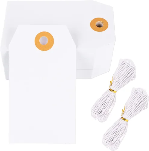 Miniatura 9 de G2PLUS Etiquetas de regalo negras con cuerda, 100 etiquetas colgantes de papel en blanco, etiqueta de papel negro de 3.5 x 1.7 pulgadas, etiqueta