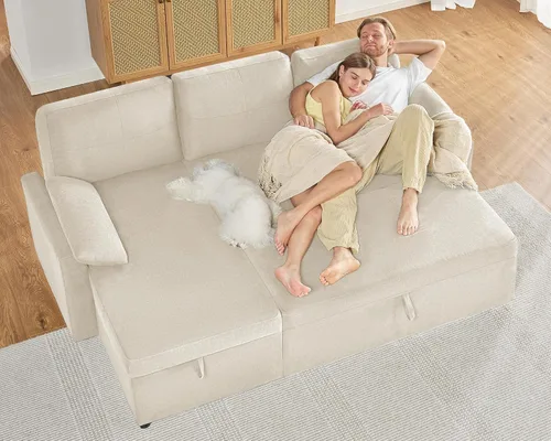 Miniatura 6 de AMERLIFE Sofá cama, sofá cama 2 en 1 con diván de almacenamiento, sofá extraíble para sala de estar de apartamento, color beige lino