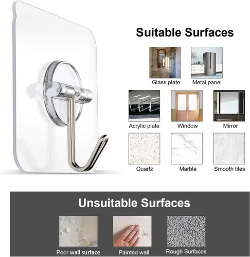 Miniatura 5 de Ganchos de pared extraíbles, ganchos de techo de 13 libras, transparentes, sin costuras, impermeables y a prueba de aceite para cocina, baño
