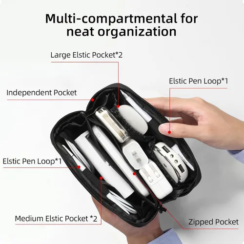 Miniatura 2 de RIGHT AWAY Bolsa de viaje para tecnología de viaje, funda impermeable para cables, organizador de electrónica, bolsa de almacenamiento para Negro