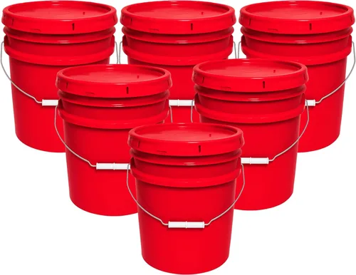 Miniatura 12 de Balde de 5 galones y tapa - Cubo resistente de 90 mil para todo uso - Fabricado en los Estados Unidos - Grado alimenticio - Plástico sin BPA - Rojo