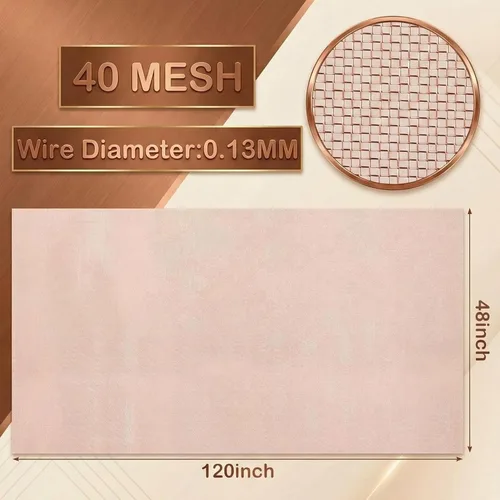Miniatura 2 de Therwen Pantalla de malla de cobre de 48 pulgadas x 10 pies, 99.9% cobre puro 40 rollo de malla para conexión a tierra, pantalla de filtro denso