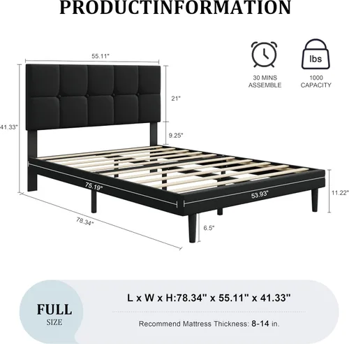 Miniatura 2 de Base de cama de plataforma de terciopelo de tamaño matrimonial con cabecera tapizada y soporte de listones resistentes, diseño con botones,