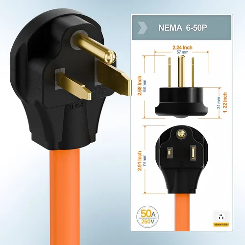 Miniatura 4 de Cable adaptador de corriente para soldador de 1.5 pies Nema 6-50P a 6-15R/6-20R, adaptador de hoja T 6-50P de 50 amperios a 6-20R 20A, 6-50 a 6-20R