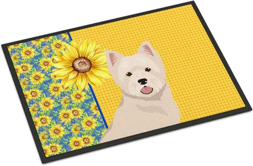 Miniatura 251 de Caroline's Treasures WDK5313MAT Airedale Terrier - Tapete para puerta delantera de 18 x 27 pulgadas, diseño de girasoles de verano, para entrada