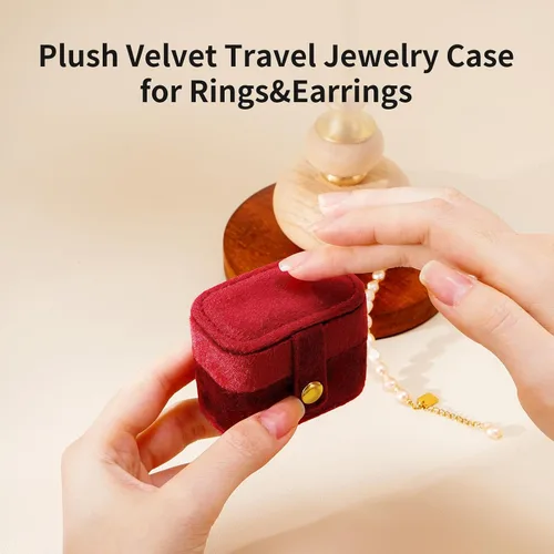 Miniatura 3 de CASEGRACE Joyero de viaje de terciopelo Caja de joyería pequeña portátil para anillos de terciopelo de felpa para anillos, aretes, accesorios