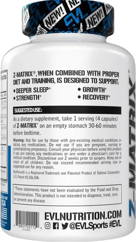 Miniatura 2 de EVL Suplemento de recuperación post entrenamiento, magnesio y zinc, ZMatrix Zinc Magnesio Aspartato Suplemento de recuperación muscular para apoyo