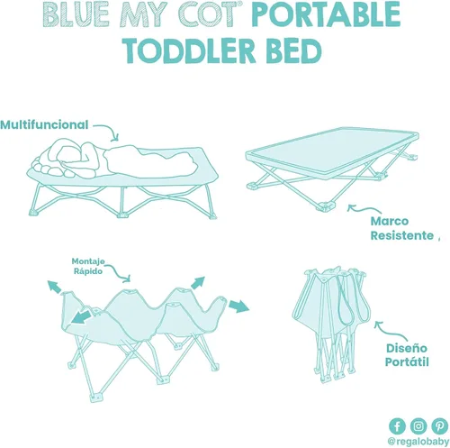 Miniatura 8 de Regalo My Cot® Cama portátil para niños pequeños, azul real, 48 x 24 x 9 pulgadas (paquete de 1)
