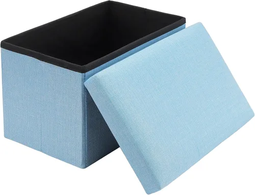 Miniatura 5 de HOZEON 3 Pack 15.7 x 9.8 x 9.11 Inches Folding Storage Ottoman, Blue Rectangle Footrest Seat, Multifunctional Foot Stool for Living Room, Office