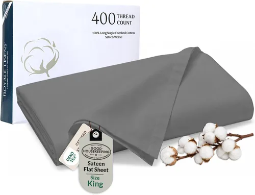 Miniatura 56 de Royale Linens Sábana Plana de Algodón Peinado de Fibra Larga 100% de 300 Hilos - Súper Suave - Sábanas Superiores - Sábana Plana Queen Vendida por