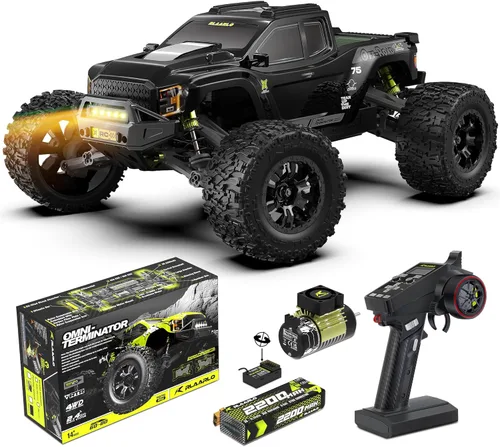 RIAARIO Coches RC sin escobillas 1/10, Monster Truck, 50+ MPH, 4WD, impermeable, fibra de carbono, negro, a partir de 8 años
