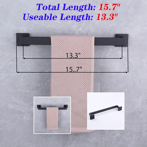 Miniatura 2 de GERZWY Barra de toalla de baño de acero inoxidable SUS 304 de 16 pulgadas, color negro mate, estilo moderno, montaje en pared FG160140-BK