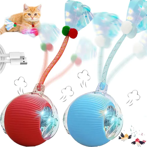Miniatura 13 de Speedy 2.0 Tail 2 paquetes de juguetes interactivos para gatos de interior, juguete automático para gatos con cola de malla elástica, bola rodante