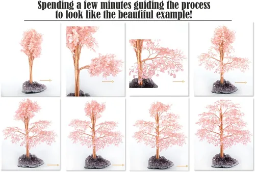 Miniatura 8 de Árbol de la vida con piedras preciosas de cuarzo rosa, base de racimo de amatista, cristal rosa curativo que equilibra la energía positiva, bonsái