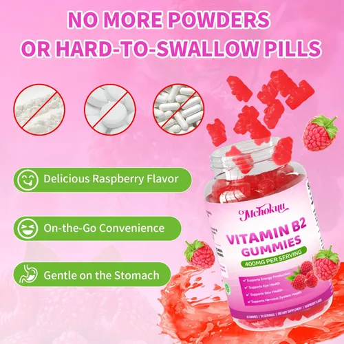 Miniatura 6 de Gomitas de vitamina B2 Riboflavina de 400 mg con magnesio para niños y adultos, alivio de la migraña, alivio del dolor de cabeza y apoyo del sistema