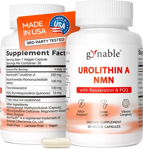 Gynable Urolitina A NAD+ Complejo con Trans-Resveratrol y PQQ – Energía celular y fuerza muscular, suplemento de longevidad para dormir y