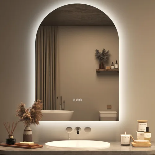 Espejo LED arqueado retroiluminado de 20 x 28 pulgadas para baño, espejo de tocador iluminado regulable para pared, antivaho, 3 colores, memoria,