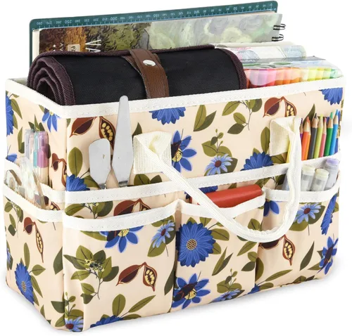 Miniatura 12 de Bolsa de mano organizadora de manualidades con múltiples bolsillos, gran caddy de almacenamiento de arte con asas para arte, manualidades, costura