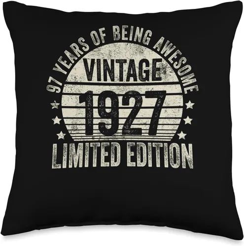 97 Year Old Vintage 1927 Limited Edition Bday Retro 97th Birthday Gifts Men Women Throw Pillow, 16x16, Multicolor