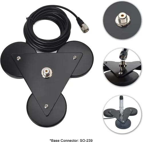 Miniatura 3 de Base de montaje de antena magnética SO239 resistente con imanes triples, con cable RG-58 de 16.4 ft (16.4 pies) PL-259 enchufe, para antena de radio