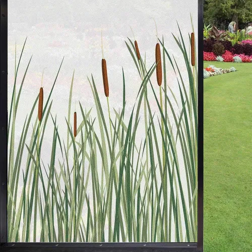 Miniatura 28 de Película de vidrio esmerilado de pino para ventana, bosque de coníferas silvestres en la mañana, siluetas de árbol de niebla para decoración
