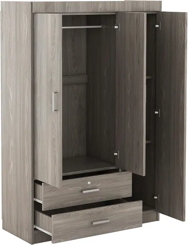 Miniatura 6 de Armario de madera de 68.2 pulgadas de alto con espejo, moderno armario independiente de madera con 3 puertas y cajones de bloqueo, armario
