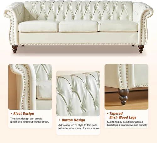 Miniatura 4 de QHITTY Juego de 3 piezas para sala de estar, Sofá Seccional Chesterfield Silla Contemporáneo Tapizado Cuero Artificial Loveseat Juegos de Sofás