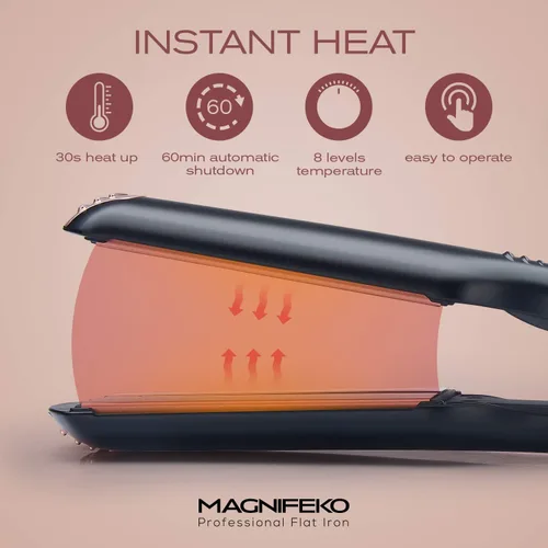 Miniatura 6 de Plancha profesional de plancha plana para el cabello, con placa ancha y pantalla digital, alisadores de pelo de titanio de doble voltaje