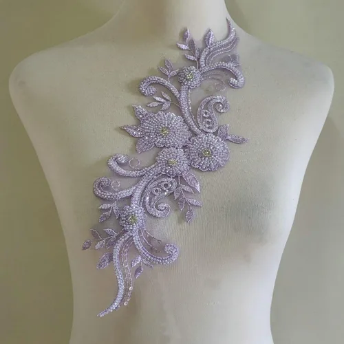 Miniatura 16 de Apliques de encaje con cuentas 3D Luz Lujo Ropa Collar Ramillete Bordado Accesorios (azul oscuro)
